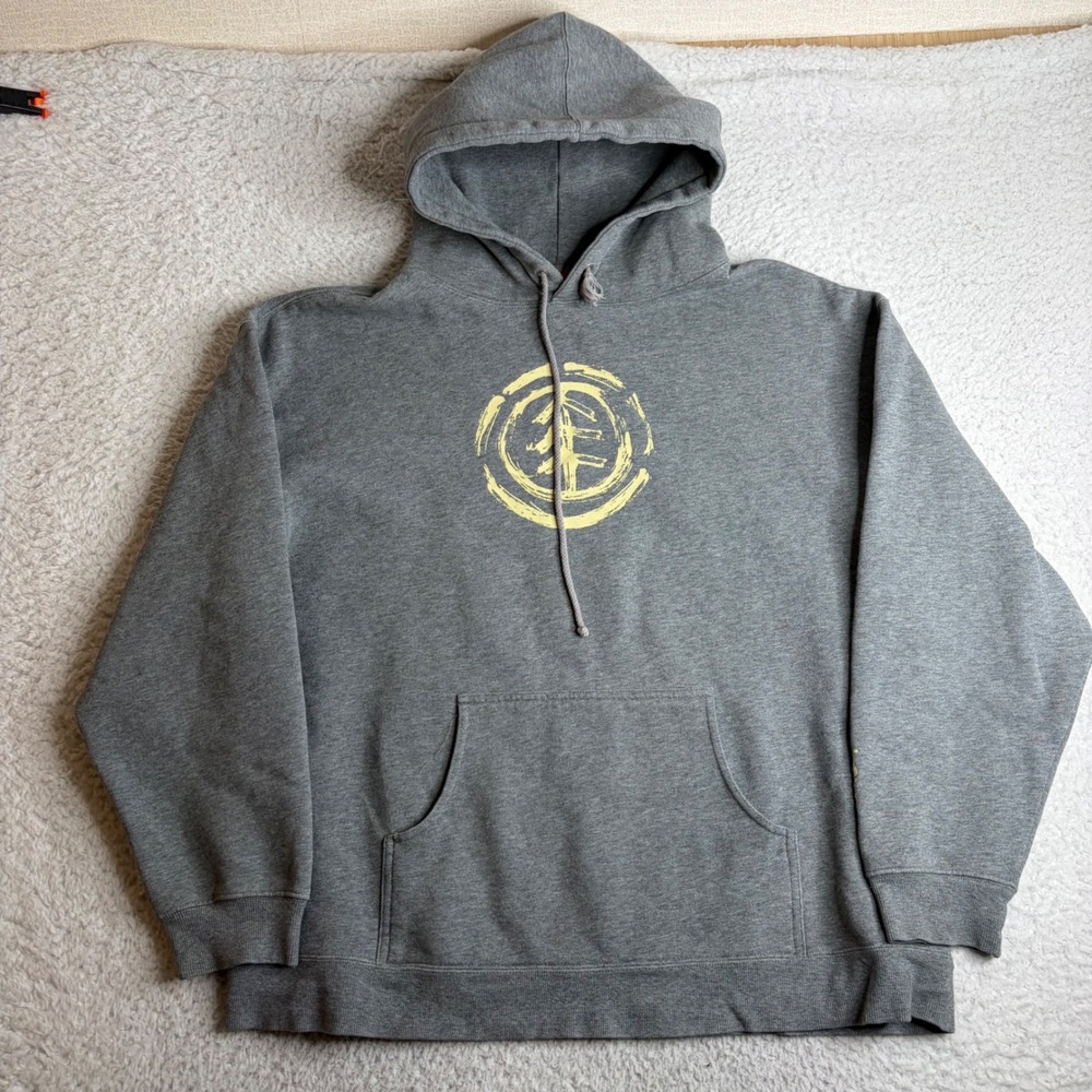 Element Y2K Skateboards Mens XL Gray Hoodie Yellow Brush Pullover Skater